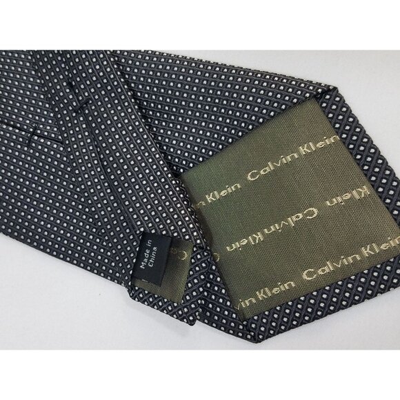 Calvin Klein Mens Silk Necktie Black Micro Dot Pattern 3.5" Width 59" Length - Picture 5 of 8